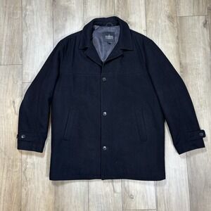 Towne By London Fog Peacoat Mens Large Black Wool Single Breasted Jacket